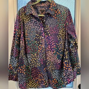 Talbots Plus 2X Women's Colorful Cotton Button Down Flowers